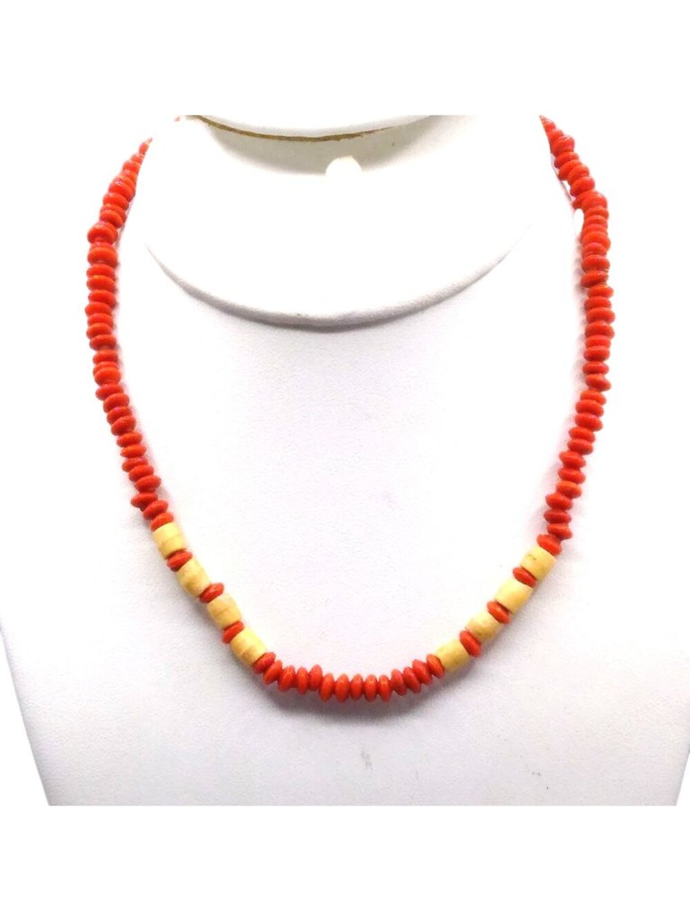 Antique Rondelle Necklace, Orange Glass Choker Length Ethnic Tribal